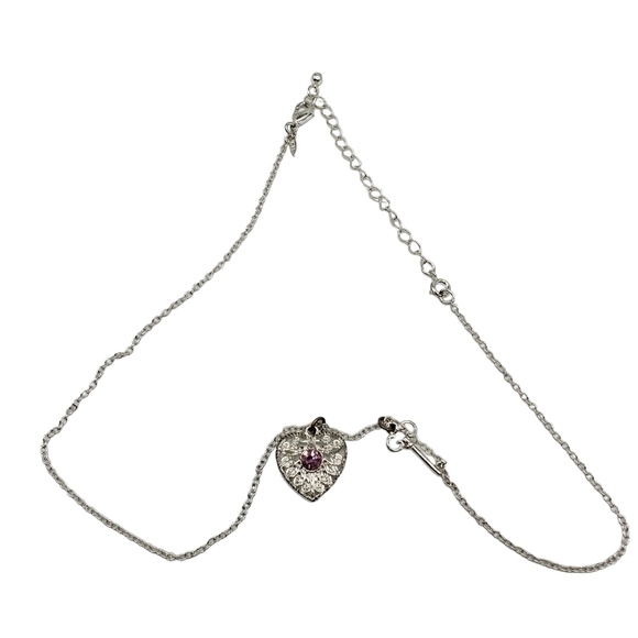 Heart and Key with a Pink Gem in the Middle of Heart - Picture 5 of 5